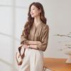Women's Professional Gold Button V-Neck Chiffon Blouse