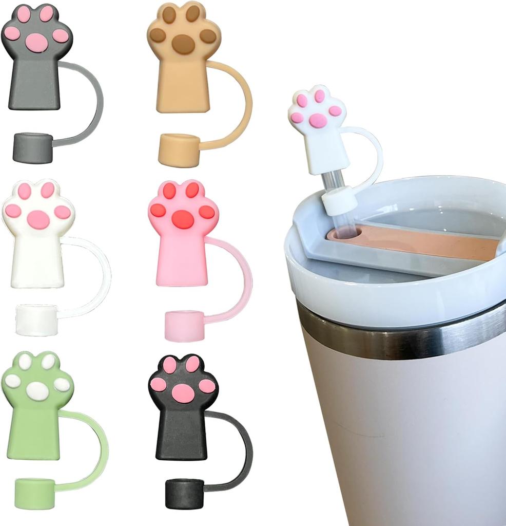 10mm Customization Animal Cat Dog Paw Dust-Proof Silicone 3D Straw Toppers Straw Cover with Letter Charm for Tumbler Cup