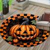 Spooky Halloween Skull & Pumpkin Round Mat - Soft Polyester, Non-Slip Backing, Machine Washable - Perfect for Living Room, Bedro