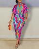 Autumn Long Sleeve V-Neck Button Print Shirt Dress Long Dress Women