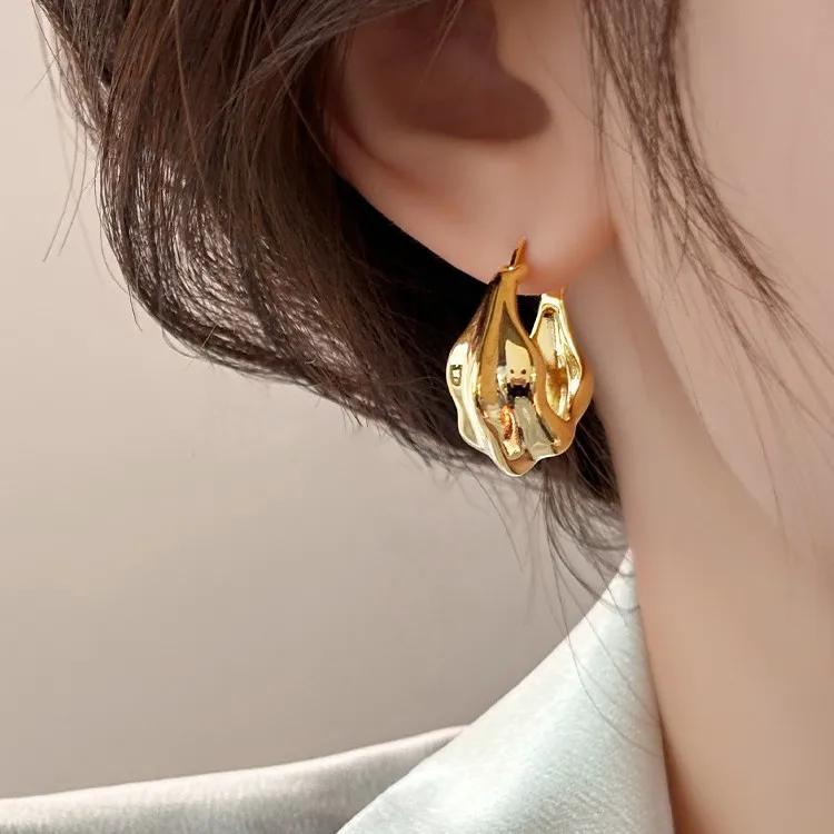 Real  Sterling Silver Minimalist Irregular Geometric Hoop Earrings for Women Exaggerated Vintage Fine  Accessories