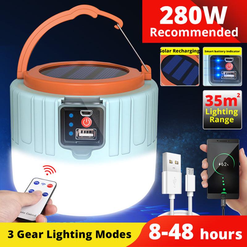 Waterproof USB Rechargeable LED Solar Tent and Camping Light for Outdoor, Emergency, and Night Market Use