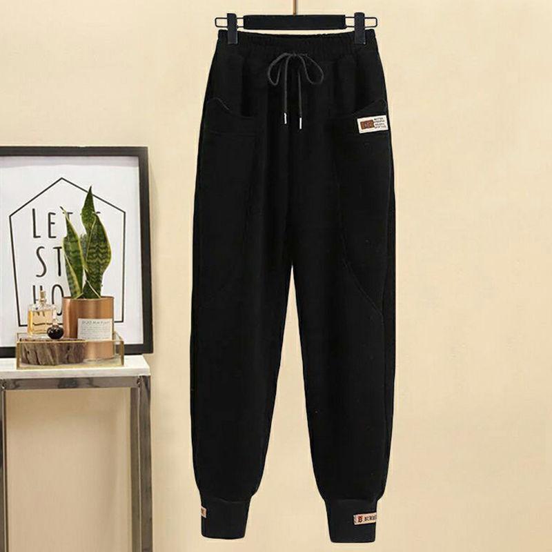Damen Winterhose Einfarbige Hochtaillierte Hose Verdickte Übergröße Einfache Lockere Freizeit Warme Kordelzughose