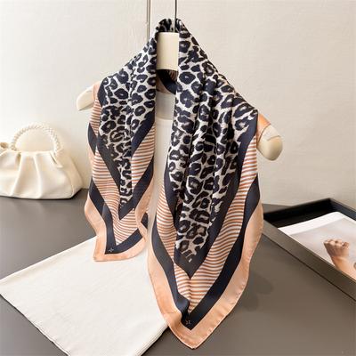 Classic Leopard Print Square Scarf Luxury Ladies Neckerchief Soft Satin Shawl Stylish Women'S Decorative Bandana