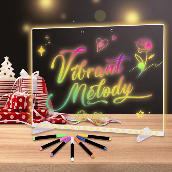 Kids LED Drawing Board with Stand Markers Wipe Cloth USB Charging Light-up Acrylic Dry Erase Board Office School Home Glow Doodle Note Board