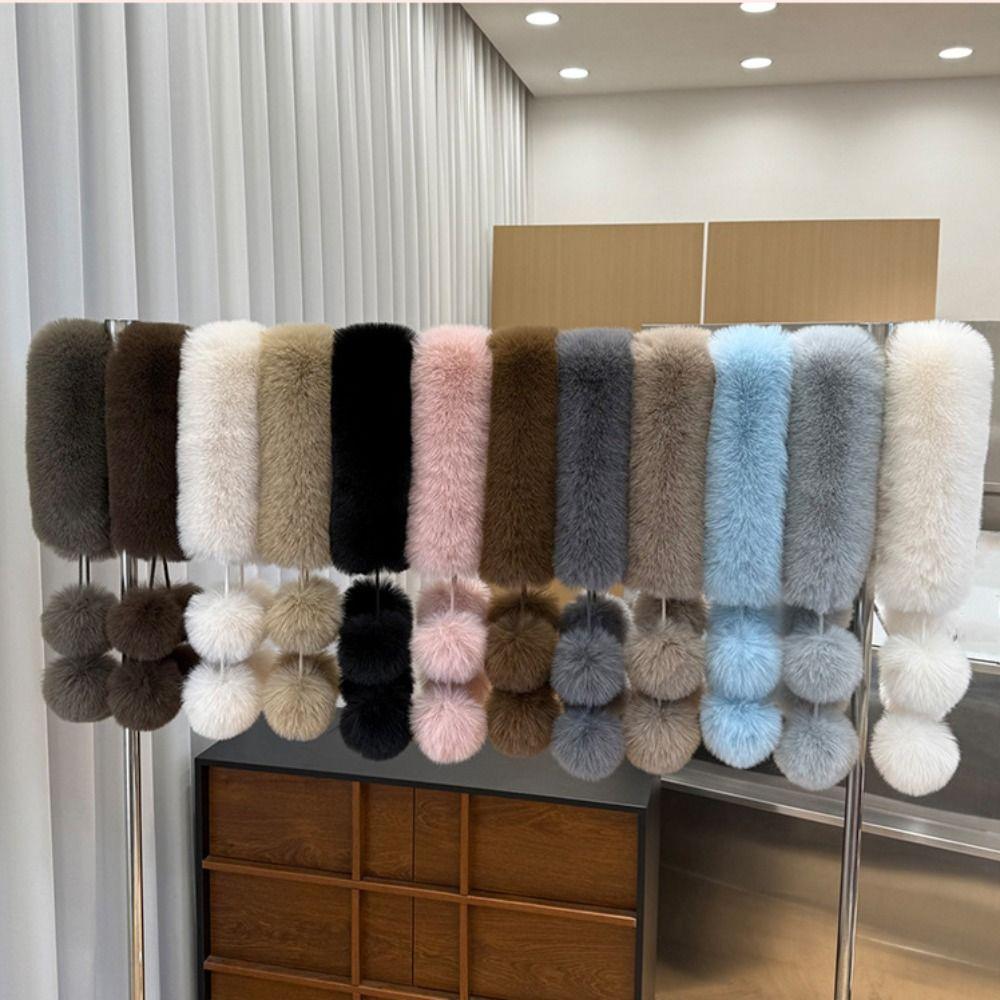 Solid Color Faux Fur Scarf Magnetic Buckle Women Winter Scarves Thickened Neckscarf for Girls