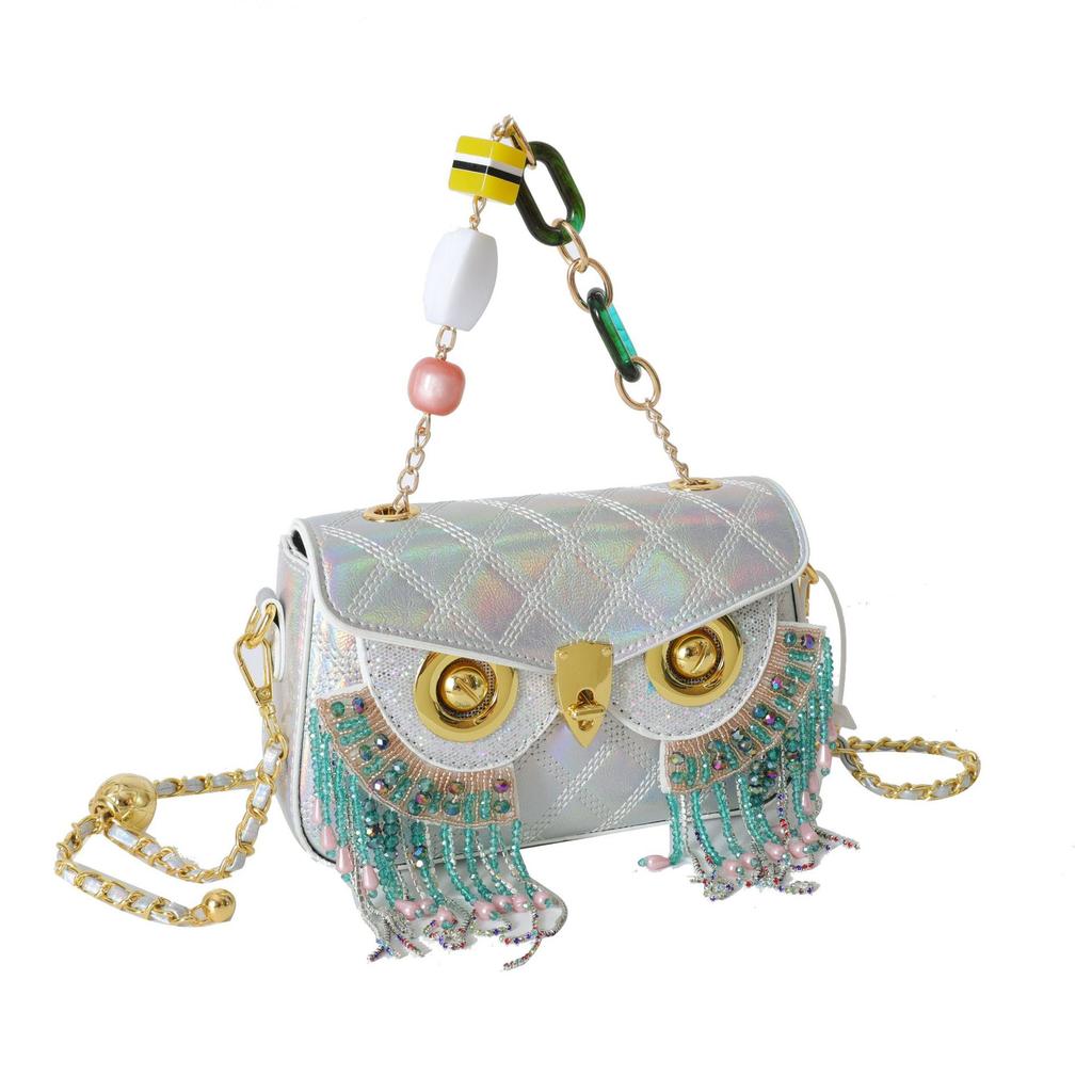 Xiaoxiangfeng Bag Women's 2025 New European and American Fashion Fringed Personalized Ins Crossbody One-shoulder Owl Small Square Bag