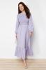 Women's Hijab Dress New Season Fashion Orange Gipe Detailed Crew Neck Woven Dress