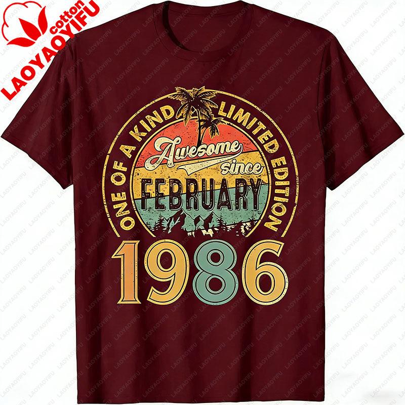 Divertente 40 Anni Vintage Febbraio 1986 Regalo 40° Compleanno Maglietta Uomo Abbigliamento Harajuku Streetwear Magliette Grafiche Unisex Top