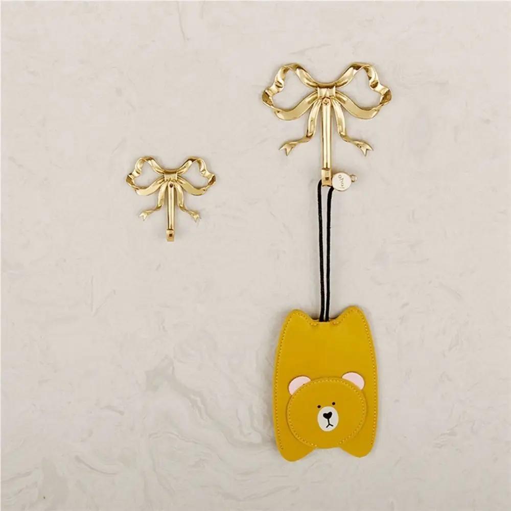 Retro Brass Bow Shape Wall Hook Decorative Functional Bow-Knot Hook Wall Hangings Gold Wardrobe Hanger Necklaces