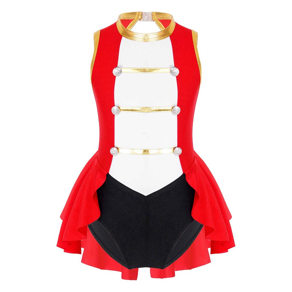 Girls Circus Ringmaster Costume Long Sleeve Shiny Sequins Dress Jumpsuit Halloween Party Fancy Cosplay Outfits Ballet Dancewear