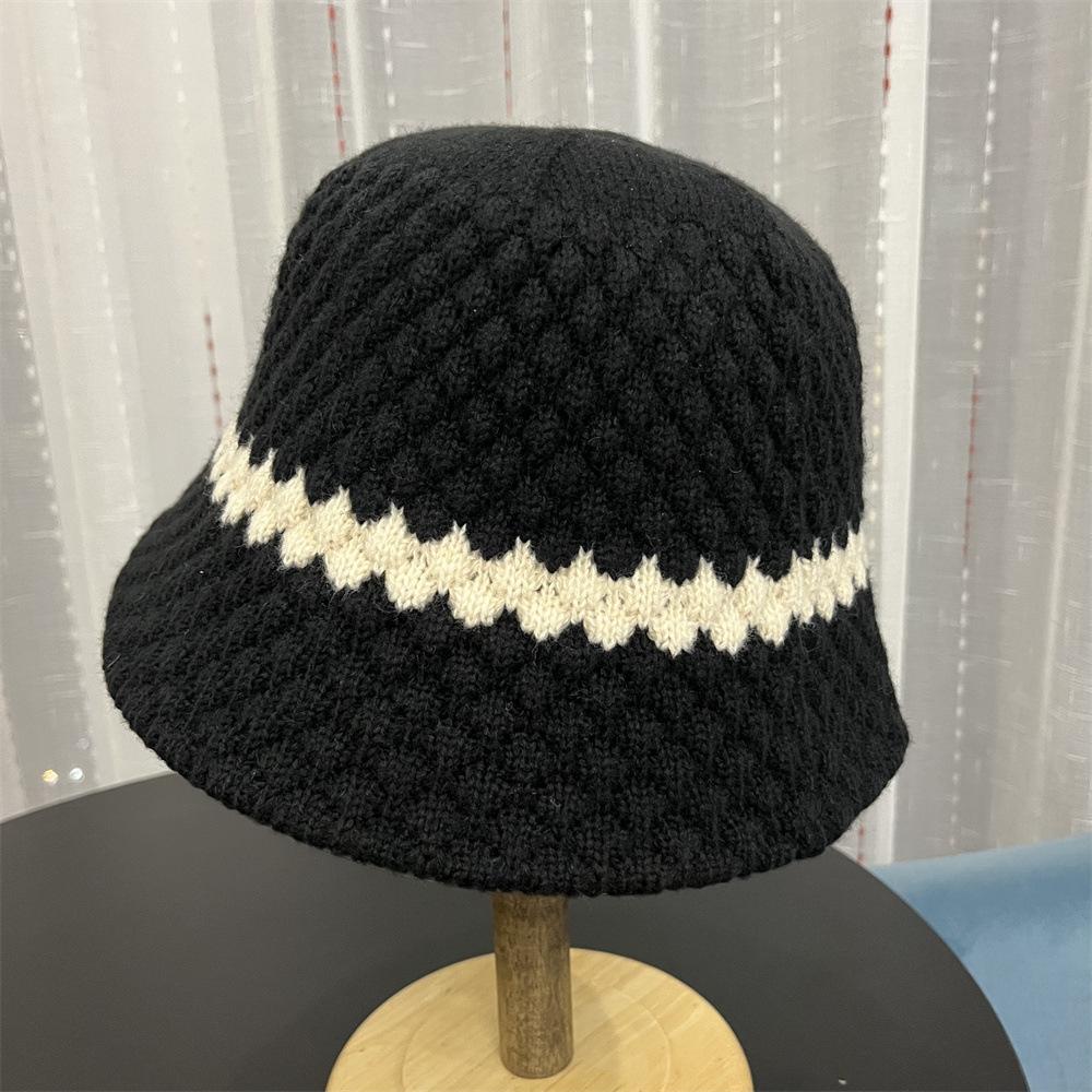 Color Matching Striped Warm Wool Fisherman's Hat Children Autumn and Winter Tide Brand Showing Washbasin Hat Bucket Hat