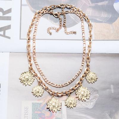 Vintage Sunflower Necklace Women'S Fashion Double Layer Stacked Necklace