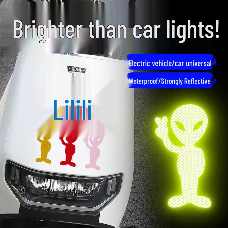 Reflective Alien Motorcycle Safety Decal for Night Driving
