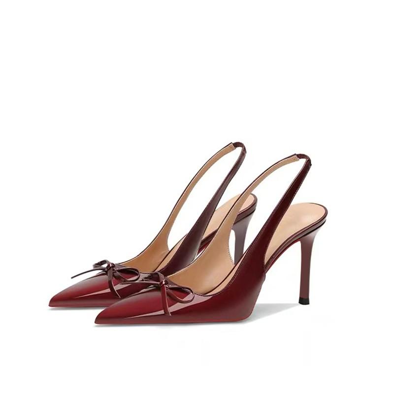 

Модные универсальные босоножки на высоком каблуке с французским острым носком для женщин в 2025 году, с ремешком на одно плечо и открытой пяткой 42 вино красного
