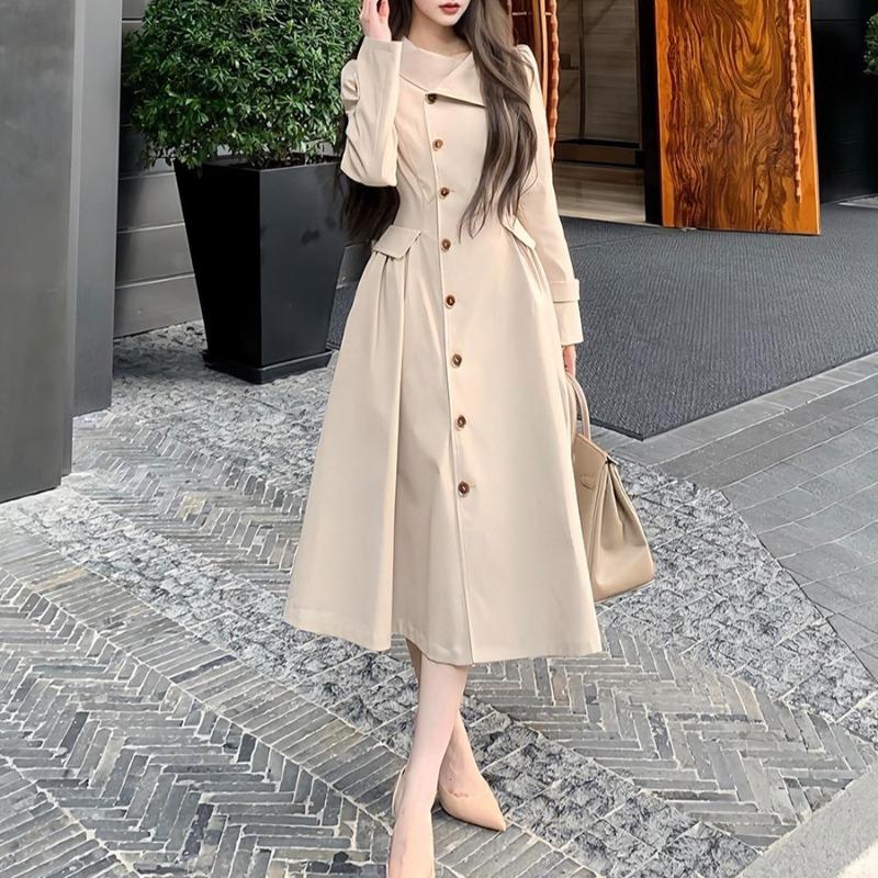 Medium and Long Waist Large Skirt Trench Coat Women's Autumn Thin Sweet and Spicy Temperament Coat