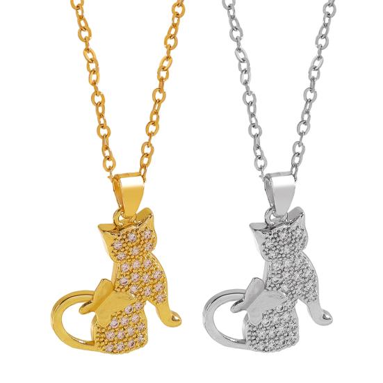 Cat Pendant Necklace Cubic Zirconia Cute Kitty Butterfly Necklace Animal Charm Jewelry Gift for Cat Lovers Women