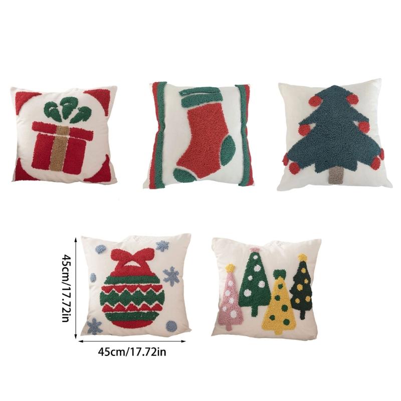 Festival Cotton Linen Cushion Cover With Christmas Tree Designs Soft Sturdy Pillowcase For Home Decoration