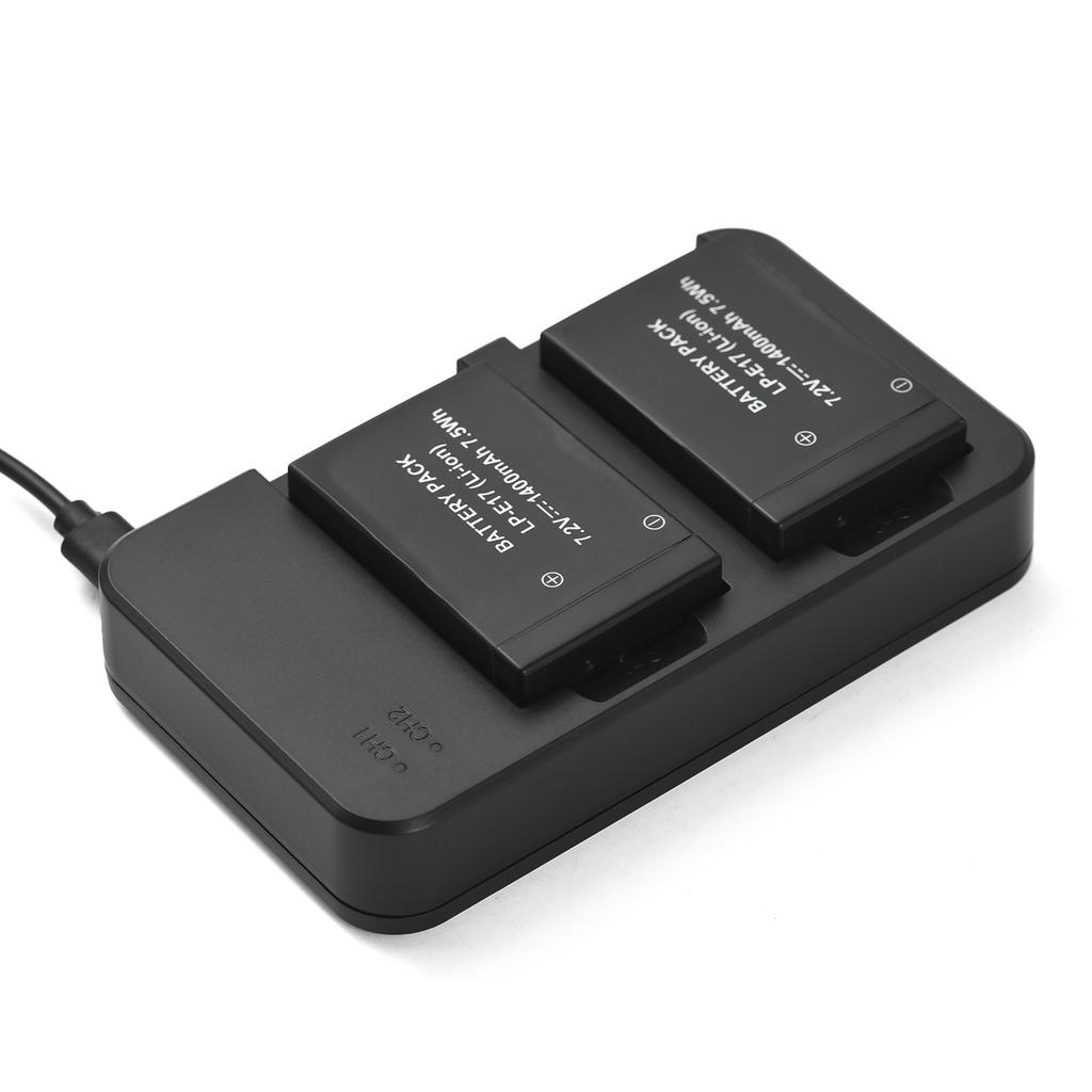 Camera LP E17 Battery & Charger Kit with 2 slot Battery Charger + 2pcs LP E17 Batteries 7.2V 1400mAh + USB Charging