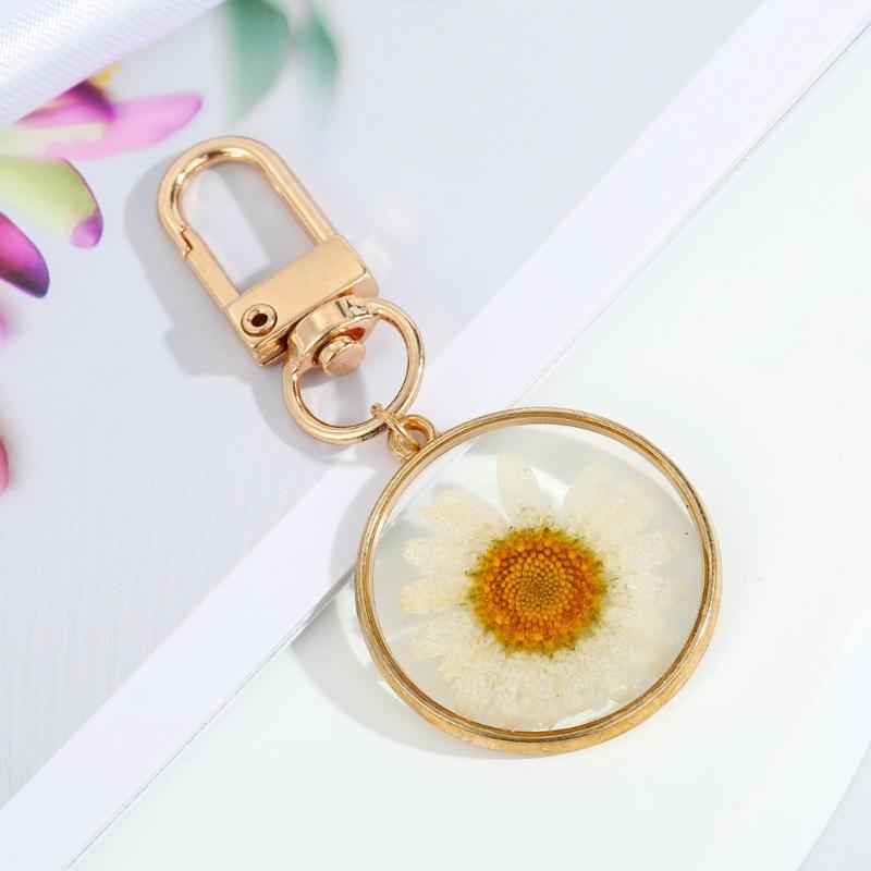 Herz Trockenblume Schlüsselanhänger Schlüsselring Für Freund Geschenk Runder Wassertropfen Gänseblümchen Anhänger Schlüssel-Accessoire Tasche Gepäck Anhänger