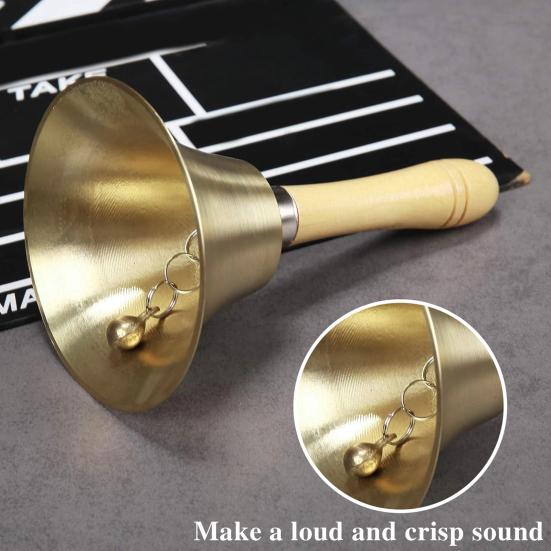 Loud Brass Handbell Hand Call Bell with Wooden Handle for Wedding Animal Training Dinner Meditation Musical Teaching Service