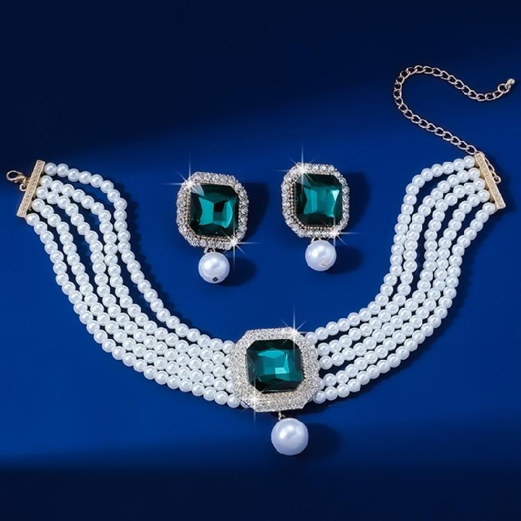 Moderne Kunst Geïnspireerd Meerlaags Imitatie Parels Ketting En Luxe Bijpassende Studs Oorbellen Accessoireset