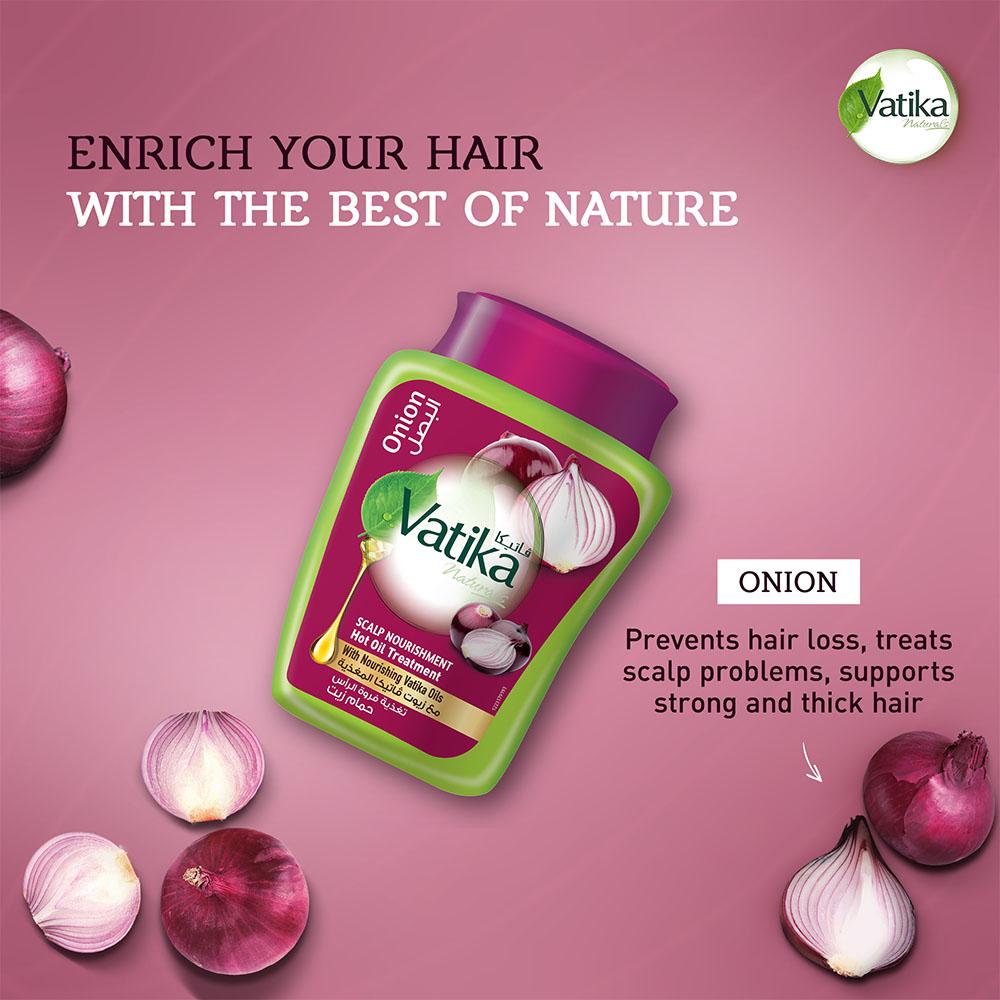 Masque Capillaire à l'Oignon Vatika Naturals Hammam Zaith - Traitement à l'Huile Chaude, Nutrition du Cuir Chevelu avec Extraits d'Oignon et Huiles Nourrissantes Vatika 500g.