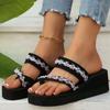 Fashion 2025 Thick Bottom Clip Toe Slippers for Women Fashion Floral Fabric Wedge Sandals Woman Summer Eva Wear-Resistant Slides Female