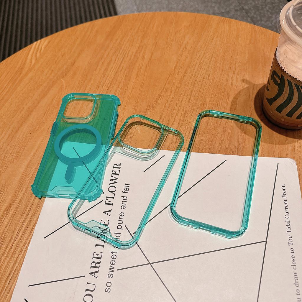 Für IP16promax Transparent Zweite Generation Magnetisch Bunt Drei-in-Eins PC+TPU Unabhängige Taste Handyhülle Rutschfest