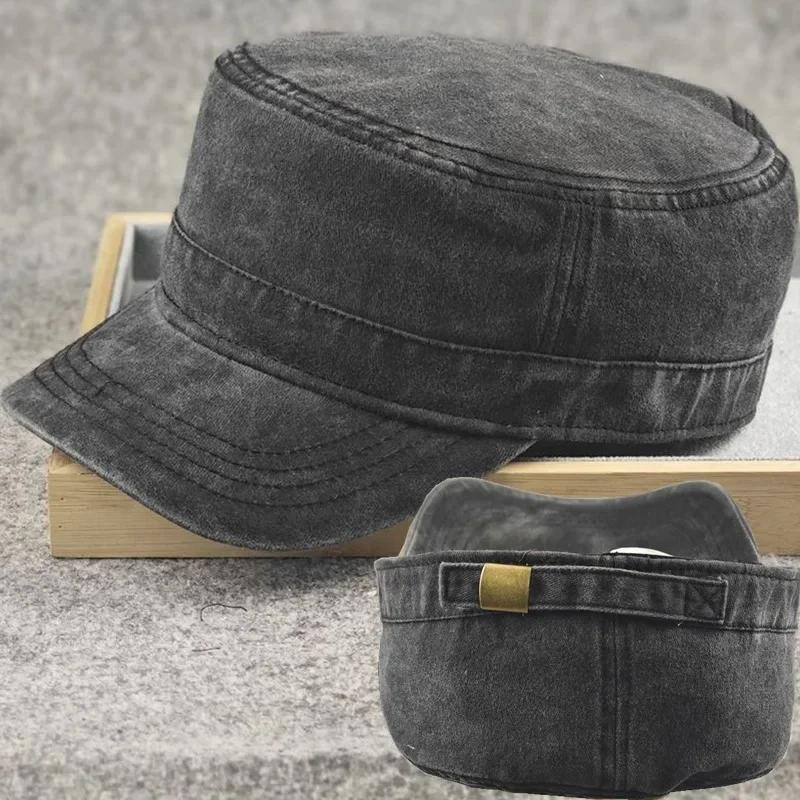

Big Size Hats Flat Top Casual Washed Cotton Adjustable S M L Military Caps Men Women Unique Design Vintage Four Seasons L60-62cm чорний