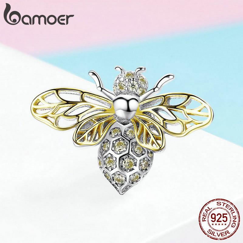 BAMOER Authentic 925 Sterling Silver Crystal Bee Beads Charms Fit for Original Charms