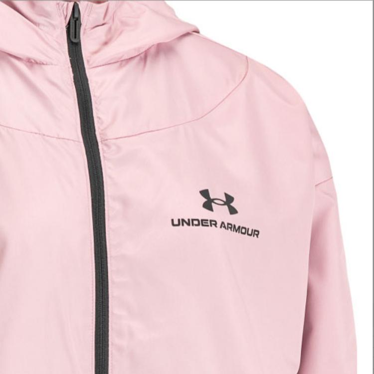 Under Armour Rush Series Printed Logo Zip-Up Hooded Sports Jacket Women jackets Pink 1369848-676