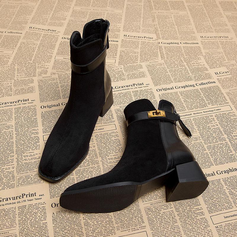 Boots Women's New Autumn and Winter Thin Boots Velvet Warm Martin Boots Thick Heel High Heel Small Short Boots