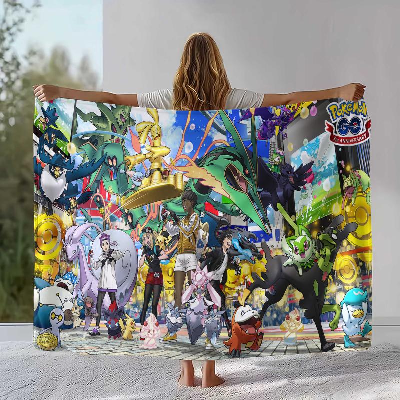 Kawaii Pokemon Pikachu Cartoon Flannel Blanket,Ultra Soft Warm Plush Throw for Home Bedroom Bed Sofa Cover Office Camping Gift
