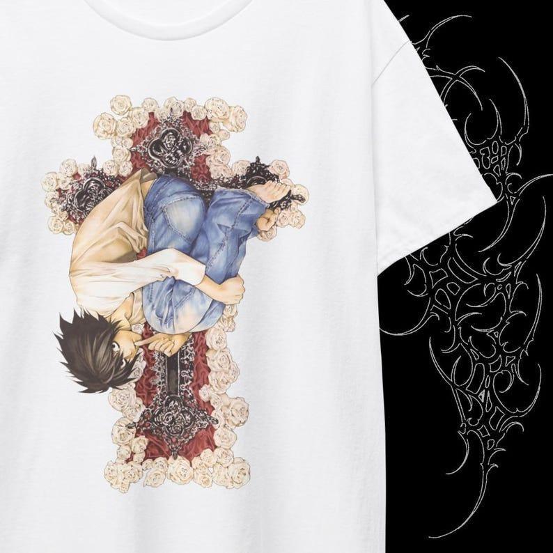 Hot Sale Death Note Inspired Gothic Cross And Roses Anime T-Shirt Unisex Fashion T-Shirt Hip Hop Streetwear Oversized T-Shirt