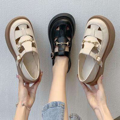Woven Hollow Roman Baotou Sandals Women's Summer 2025 New Pig Cage British Style Platform Casual Shoes