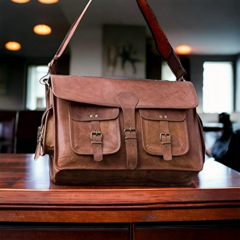 Leather Messenger, Laptop Bag, Briefcase, Cross-Body, Office Handbag, Rustic Vintage Messenger Bag Valentine Gifts for Men