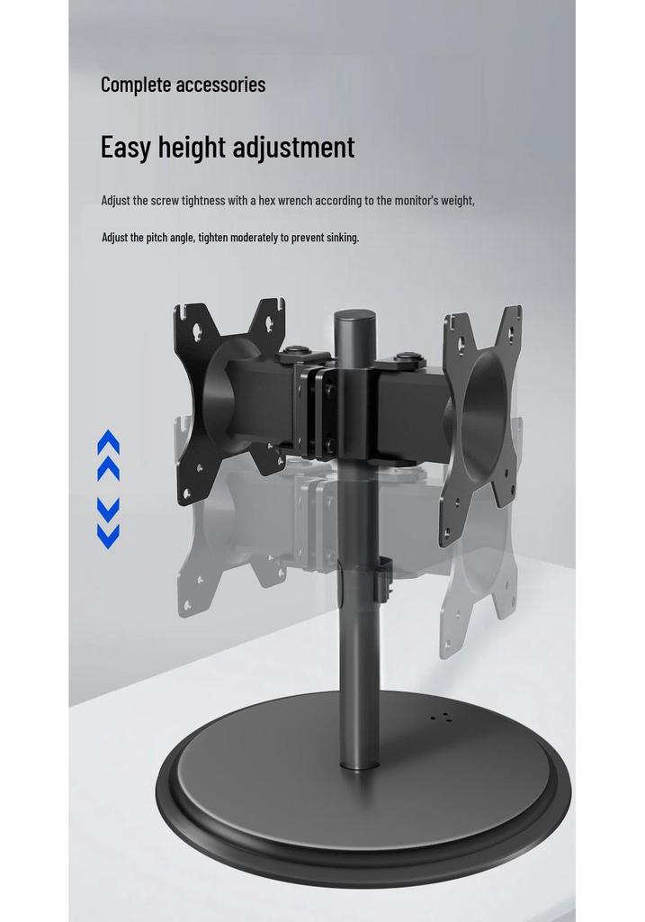 Dual Monitor Stand for 24/27/32/43 inch Screens with Perforated Desktop, Height Adjustment, and 360° Rotation