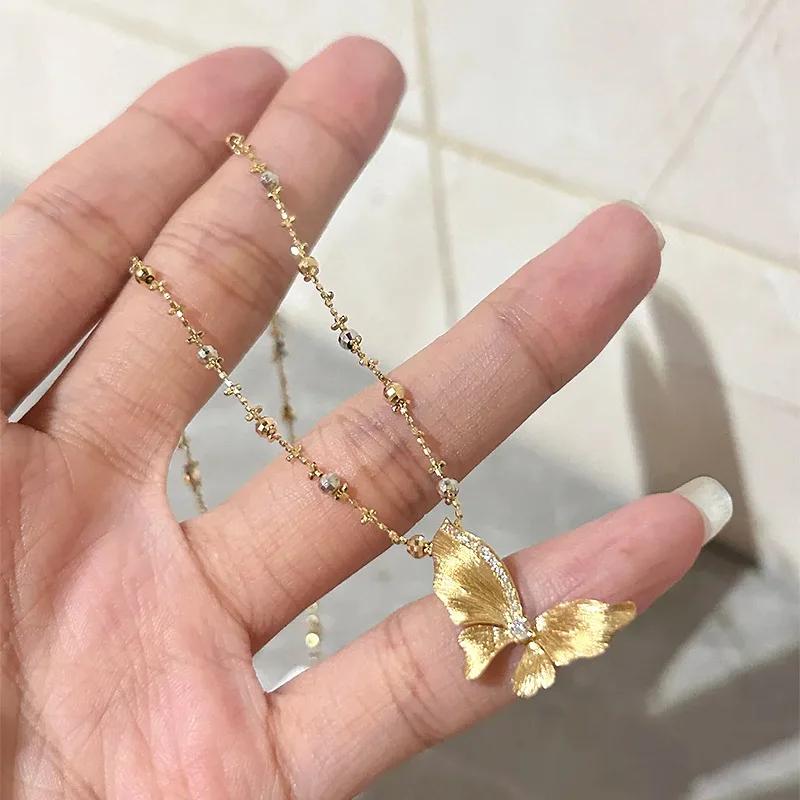 

Elegant brushed butterfly pendant necklace in high-quality sweet and Light Luxury collarbone chain engagement gift 45cm золотий