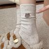 Wool Socks for Women's Autumn and Winter Trend Mid-calf Socks, Cute Cartoon Flocked Long Socks, Button Atmosphere Women's Socks