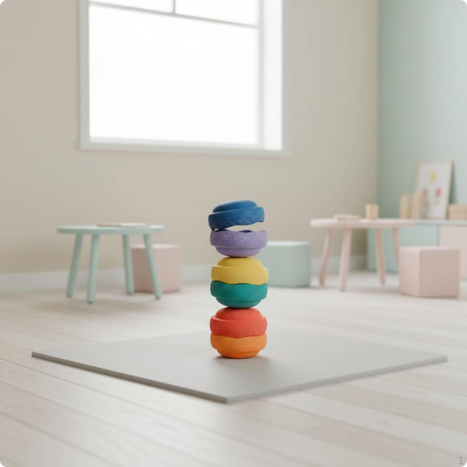 6 Pieces Steppebbles Set Textured Pebble Balancing Pebbles Domed Foam Stepping Stones for Children Rainbow