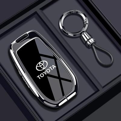 Metal Leather Car Key Case Cover For CHR Hilux Fortuner Land Cruiser 200 Camry Corolla Crown RAV4 Highland Keychain Shell