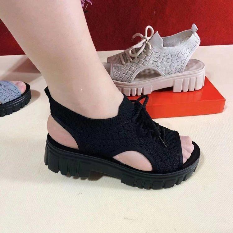 

Summer new fashion thick-soled knitted fish mouth sandals women s comfortable and breathable 35 чорний