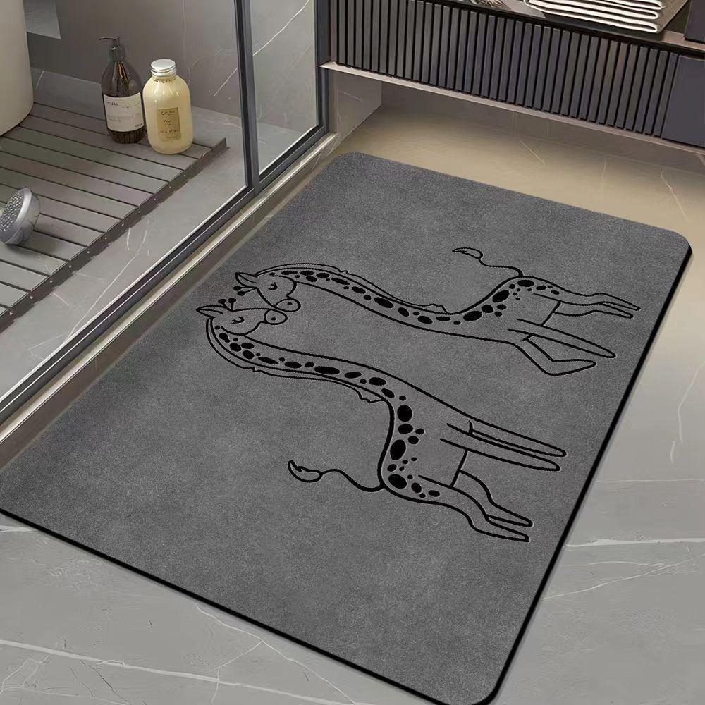 Diatom Mud Bathroom Mat Line Art Cartoon Animal Pattern Quick Dry Absorbent Rug Non Slip Toilet Door Mat Hippo Giraffe Crocodile