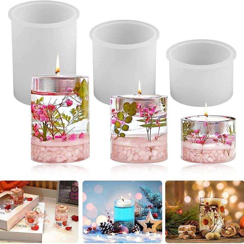 Cylindrical Candlestick Silicone Mold Diy Tea Light Candle Holder Clay Epoxy Resin Casting Molds Wedding Party Home Decoration
