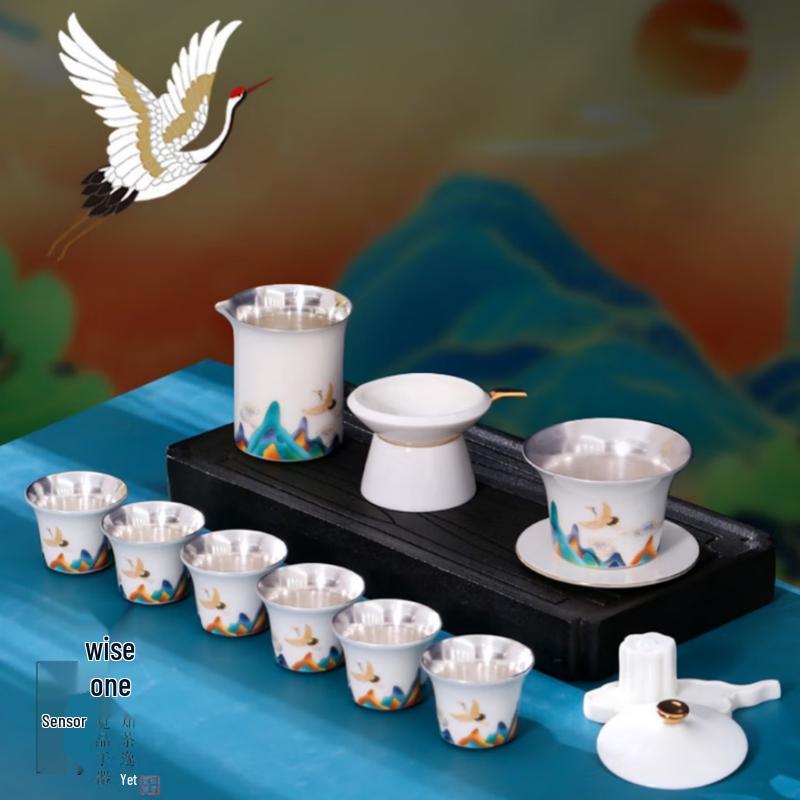 

Auspicious Crane Ceramic Tea Set - 12 Pieces