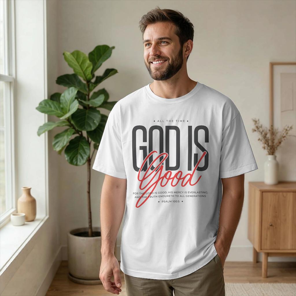 God Is Good All The Time Bible Quote T Shirts Men's Pure Cotton Creative T-Shirts Round Neck J