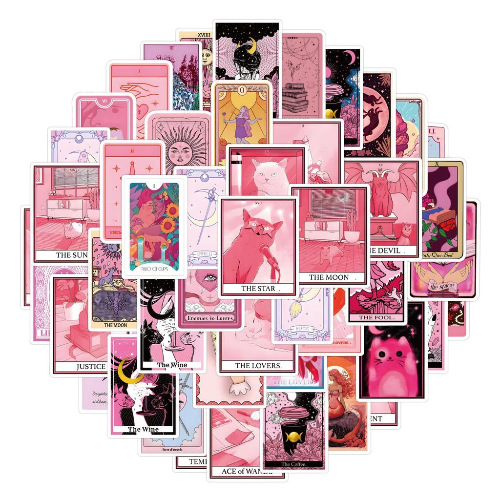 55 Cartoon Pink Tarot Graffiti Stickers - Waterproof DIY Decoration for Guitar & Suitcase