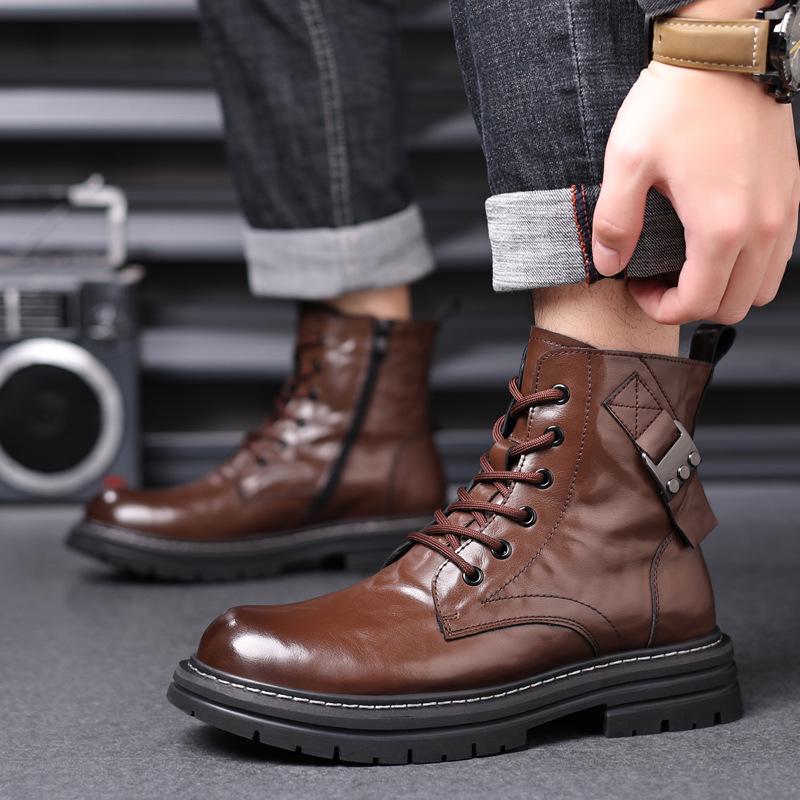 Winter Men's Genuine Leather Martin Boots – Warm, Versatile, Trendy Work Boots