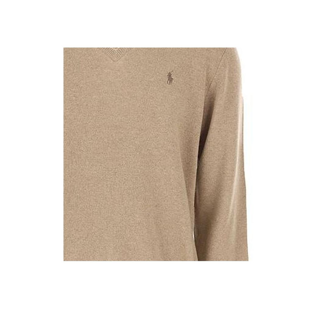 Polo Ralph Lauren FW22 Solid Color Small Pony Embroidered V-Neck Long Sleeve Pullover Sweater Men Sweater Brown 710876707-007